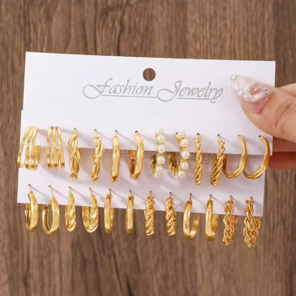 Trendy Gold Color Geometric Hoop Dangle Circle Imitation Pearl Drop Girls Earrings Jewelry Gift