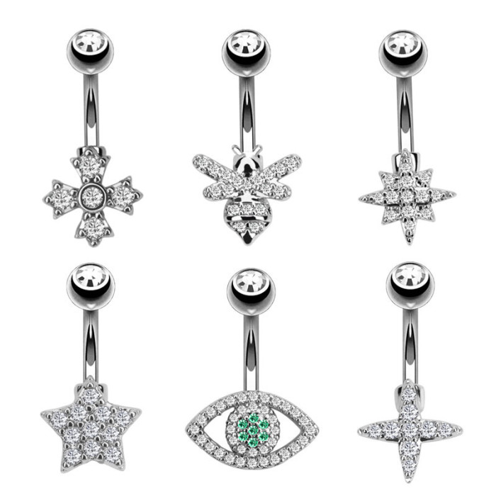Chic Hypoallergenic Stainless Steel Dangled Navel Piercing Belly Button Rings Bee Star Flower Heart Belly Ring for Women