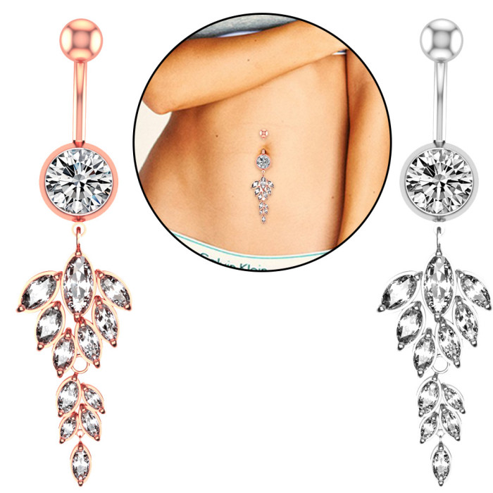 Chic Elegant Stainless Steel Belly Button Ring Long Dangled CZ Navel Belly Piercing Rings for Women Jewelry Gift