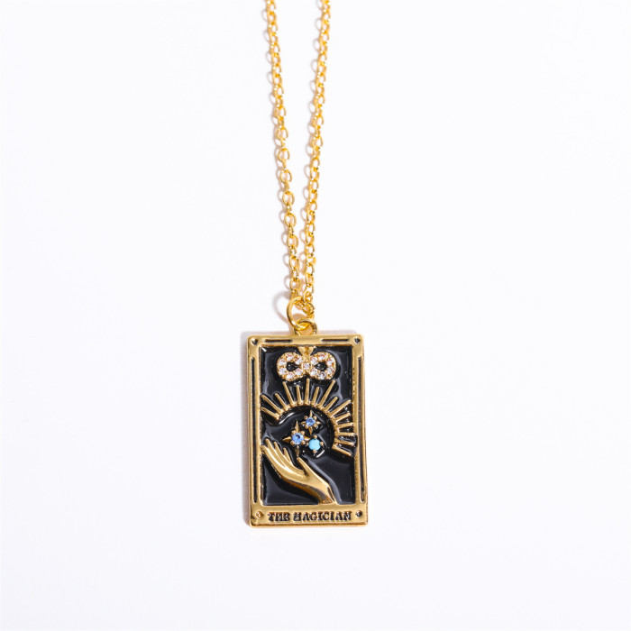 Vintage Tarot Necklace Square Pendant Women Party Festival Casual Jewelry Gift