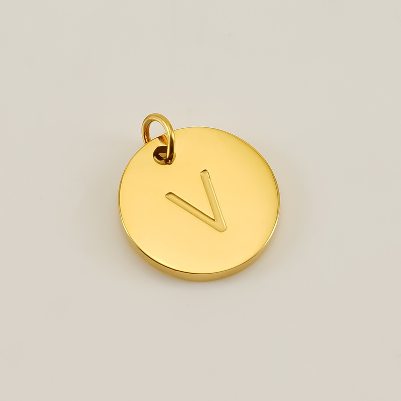 18K Gold Plated Round Stainless Steel 26 English Letters Small Pendant Diy Jewelry Accessories 216045348381