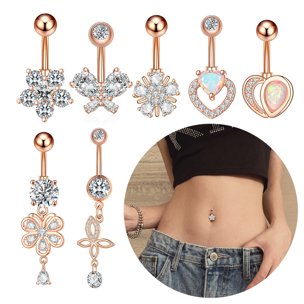 Fashion Butterfly Heart Shape Zircon Long Pendant Belly Button Ring Women Body Piercing Belly Ring Casual Jewelry Gift 216045320460