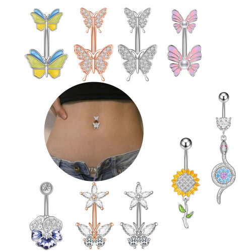 Chic Hypoallergenic Butterfly Belly Button Rings Zircon Navel Piercing Surgical for Women Girl Body Belly Jewelry Gift