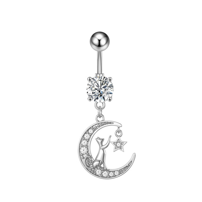 Chic Hypoallergenic Crystal Zircon Butterfly Dangle Belly Button Ring Steel Bar Navel Piercing Jewelry Women Body Accessories