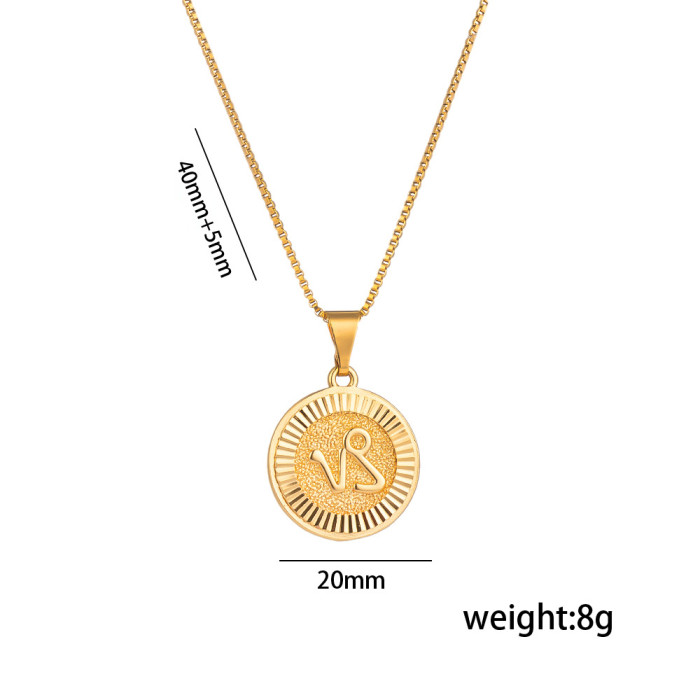 Classic Refined Stainless Steel Twelve Constellations Pendant Necklace Festival Casual Jewelry Gift