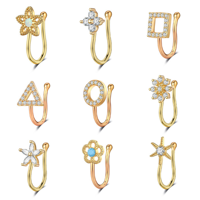 Chic Hypoallergenic Zircon Hollow Nose Ring for Women U-shaped Nose Clip Non-perforated Septum Jewelry