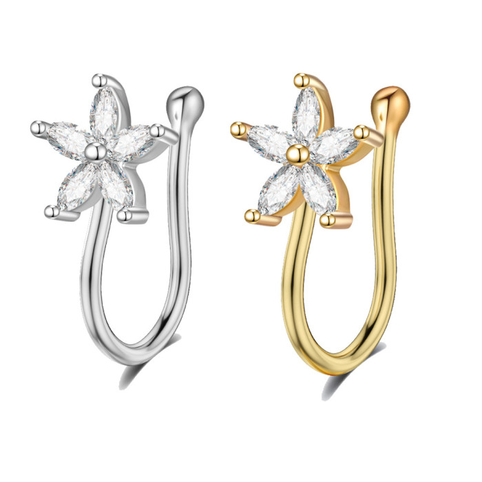 Chic Hypoallergenic Zircon Hollow Nose Ring for Women U-shaped Nose Clip Non-perforated Septum Jewelry