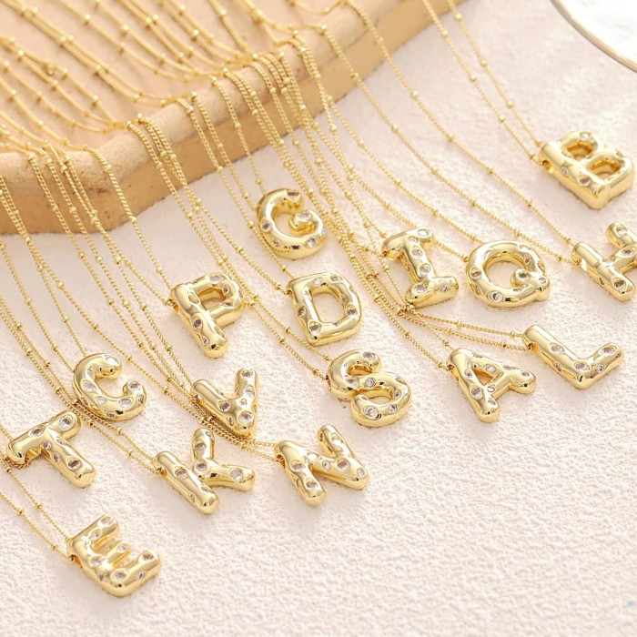 Chic Dainty Smooth Zircon 26 English Letters Pendant Necklace Women Stylish Trendy Party Festival Casual Jewelry Gift
