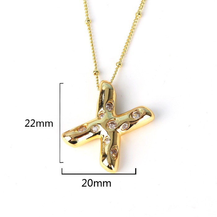 Chic Dainty Smooth Zircon 26 English Letters Pendant Necklace Women Stylish Trendy Party Festival Casual Jewelry Gift