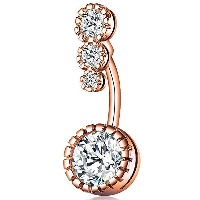 Chic Hypoallergenic Round Cubic Zirconia 4 Crystal CZ Belly Button Rings Steel Belly Piercing Woman Body Jewelry