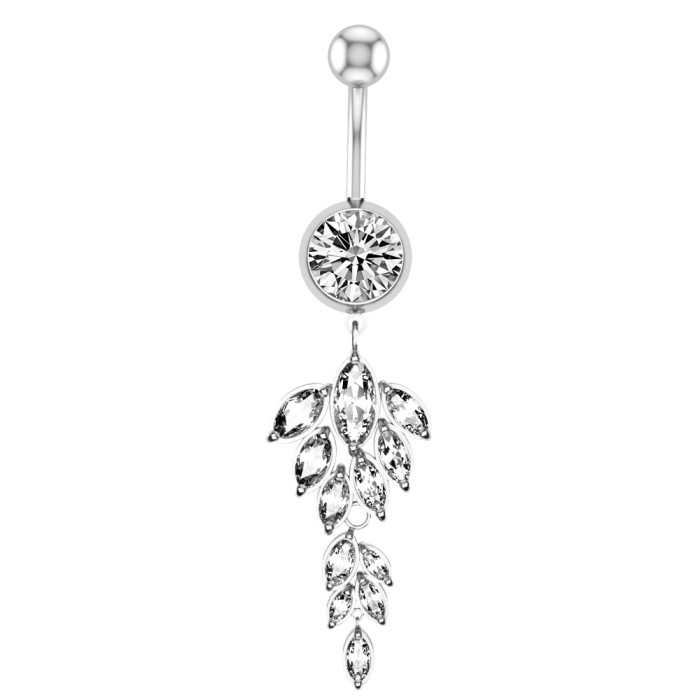 Chic Elegant Stainless Steel Belly Button Ring Long Dangled CZ Navel Belly Piercing Rings for Women Jewelry Gift