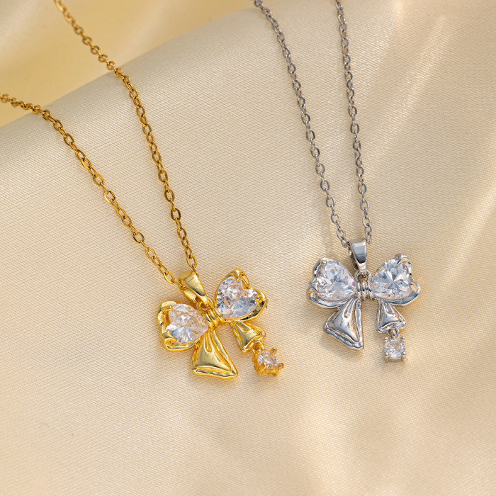 Elegant Butterfly Necklace for Women Stainless Steel Zircon Necklaces Charms Collar Choker Party Jewelry
