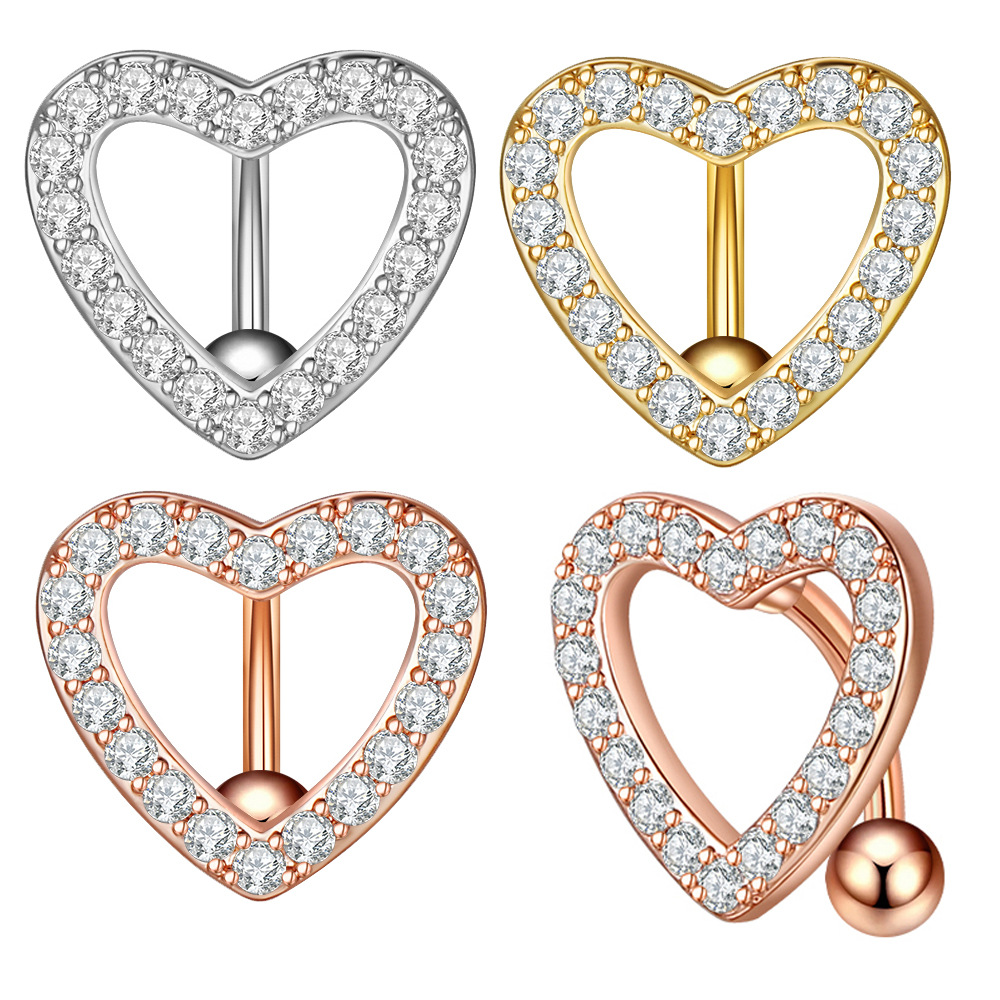 Hypoallergenic Crystal Belly Button Rings Heart Belly Ring For Women Stainless Steel Dangled Navel Piercing 216045314925