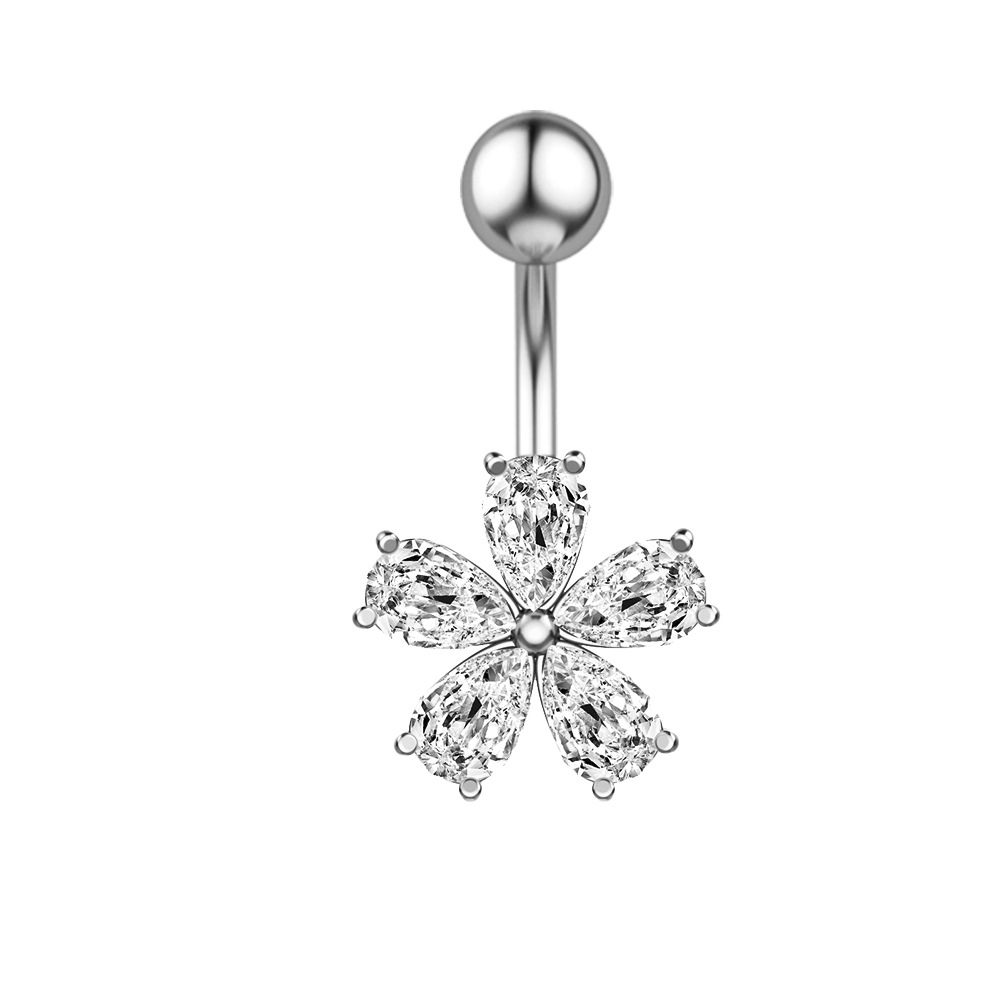 Chic Hypoallergenic Crystal Flower Navel Ring Flowers Women Belly Button Ring Navel Piercing Jewelry Casual Jewelry Gift 216045339402