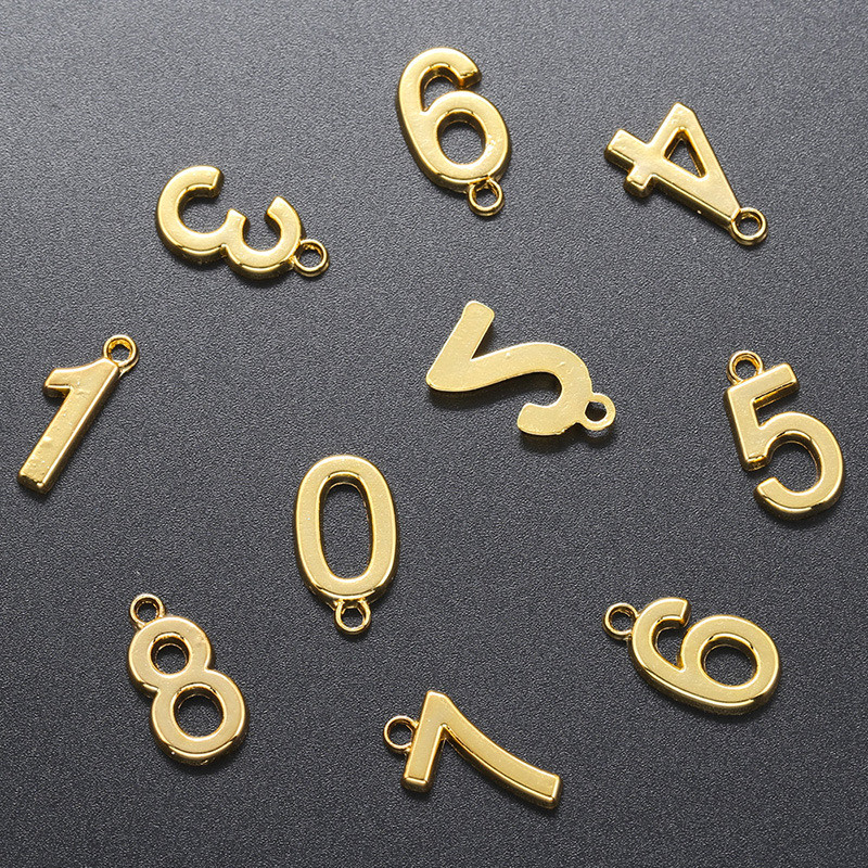 Chic Copper Plated 18K Gold Color Pendant 0-9 Arabic Figures Handmade DIY Jewelry Accessories