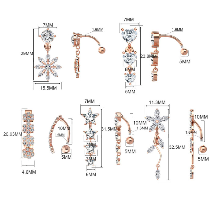 Chic Hypoallergenic Dangle CZ Belly Button Ring Cubic Zirconia Drop Pendant Navel Nail Body Piercing Jewelry