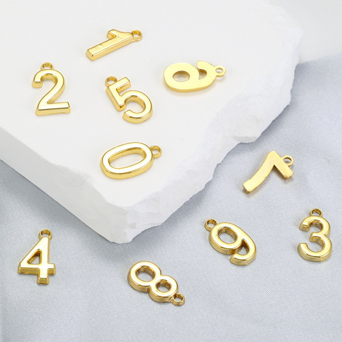 Chic Copper Plated 18K Gold Color Pendant 0-9 Arabic Figures Handmade DIY Jewelry Accessories, Necklaces, 24K Gold Pl...