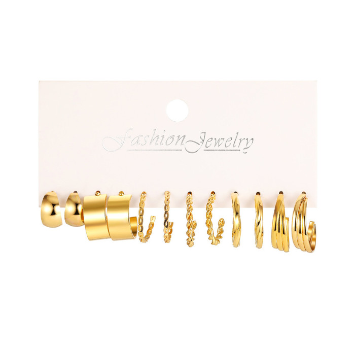 Golden Hoop Earrings Set with Imitation Pearl Decor Sexy Simple Style Alloy Jewelry Delicate Female Gift