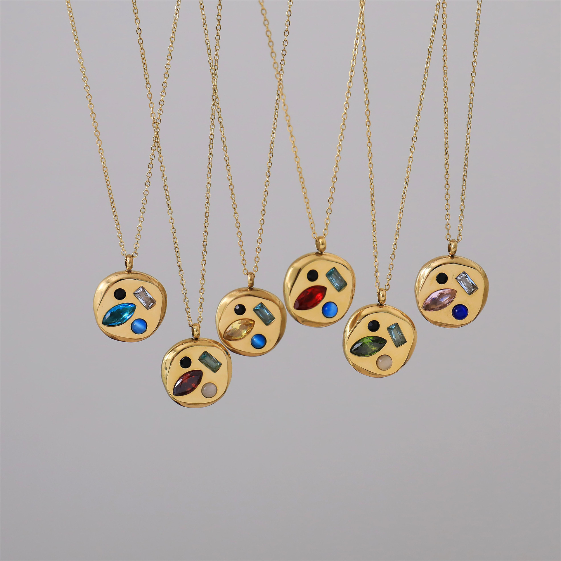 Elegant 18K Gold Plated Stainless Steel Colorful Zircon Pendant Necklace For Women Jewelry Gift 216045332022