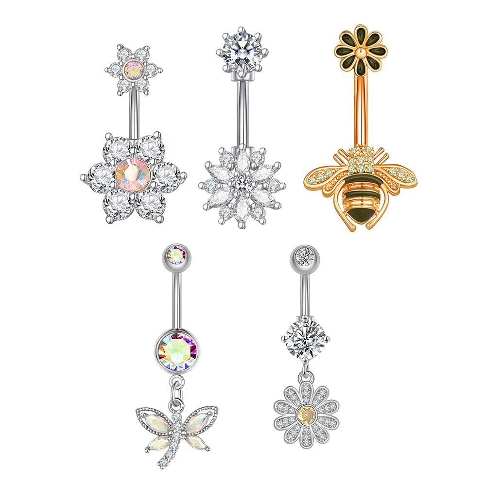 Chic Hypoallergenic Button Rings Belly Piercing Sets Butterfly Bee Flower Navel Piercing For Women Girls Body Jewelry 216045313695