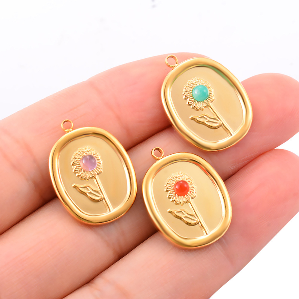 Chic 18K Gold Plaeted Stainless Steel Sunflower Pendant Handmade Diy Jewelry Accessories 216045333006