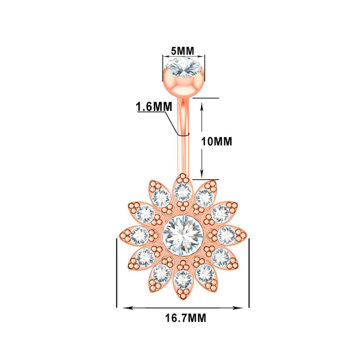 Chic Body Jewelry Zircon Belly Button Rings Crystal Flower Belly Button Piercing Dangling Bar Drop Dangle for Women G...