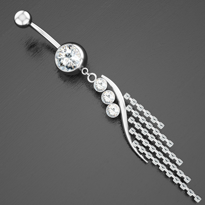 Chic Dangled Belly Navel Piercing Button Ring Stainless Steel CZ Crystal Woman Body Jewelry