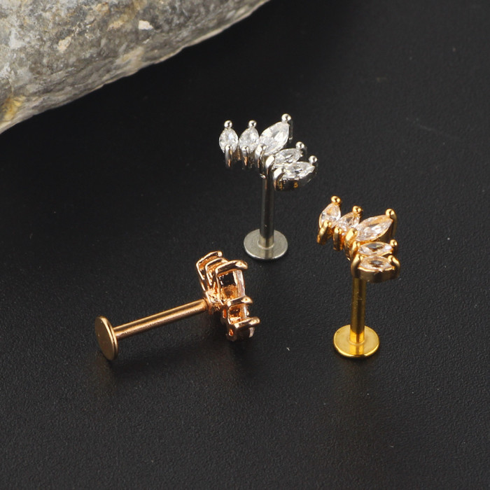 Chic Lotus CZ Flower Flat Back Stud Tragus Helix Cartilage Conch Earring Piercing Casual jewelry Gift