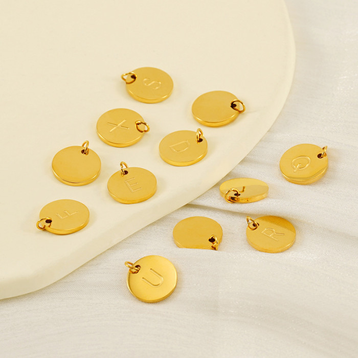 18k Gold Plated Round Stainless Steel 26 English Letters Small Pendant DIY Jewelry Accessories