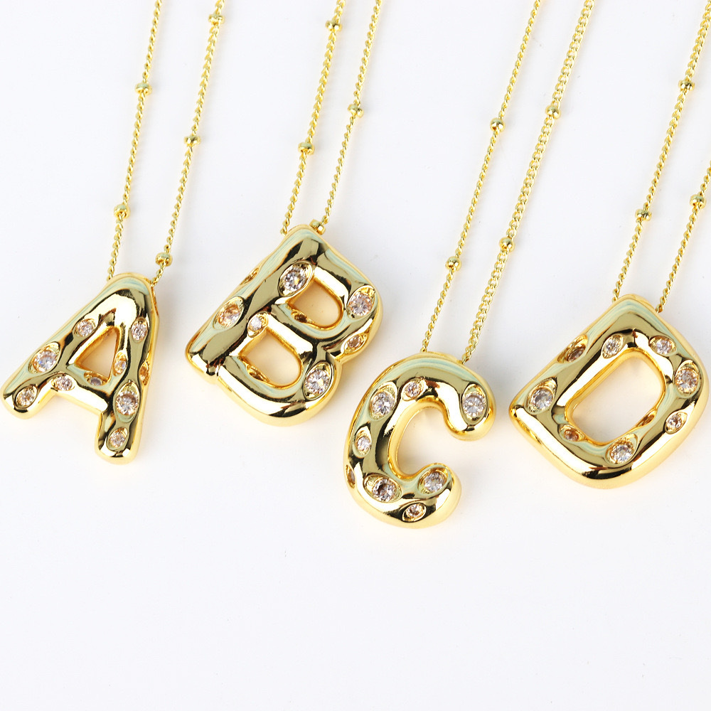 Chic Dainty Smooth Zircon 26 English Letters Pendant Necklace Women Stylish Trendy Party Festival Casual Jewelry Gift 216045334605