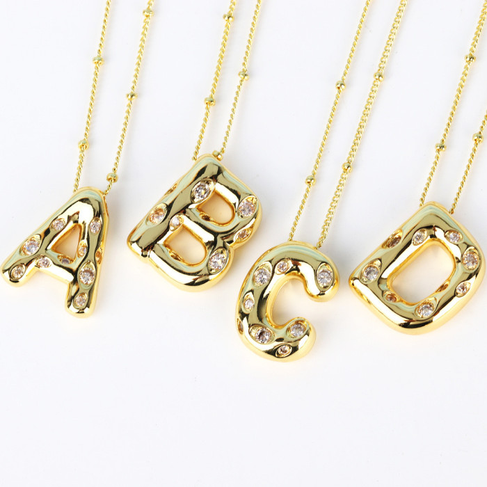 Chic Dainty Smooth Zircon 26 English Letters Pendant Necklace Women Stylish Trendy Party Festival Casual Jewelry Gift