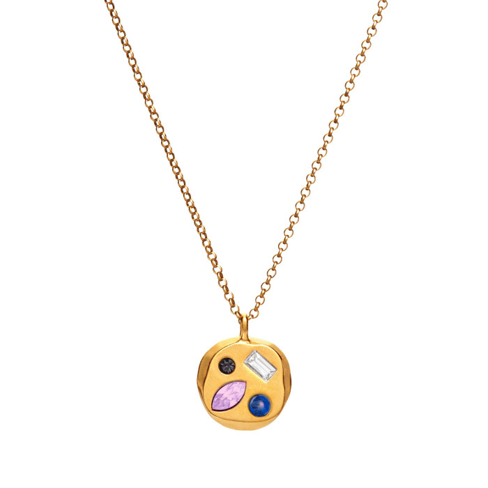 Elegant 18K Gold Plated Stainless Steel Colorful Zircon Pendant Necklace for Women Jewelry Gift