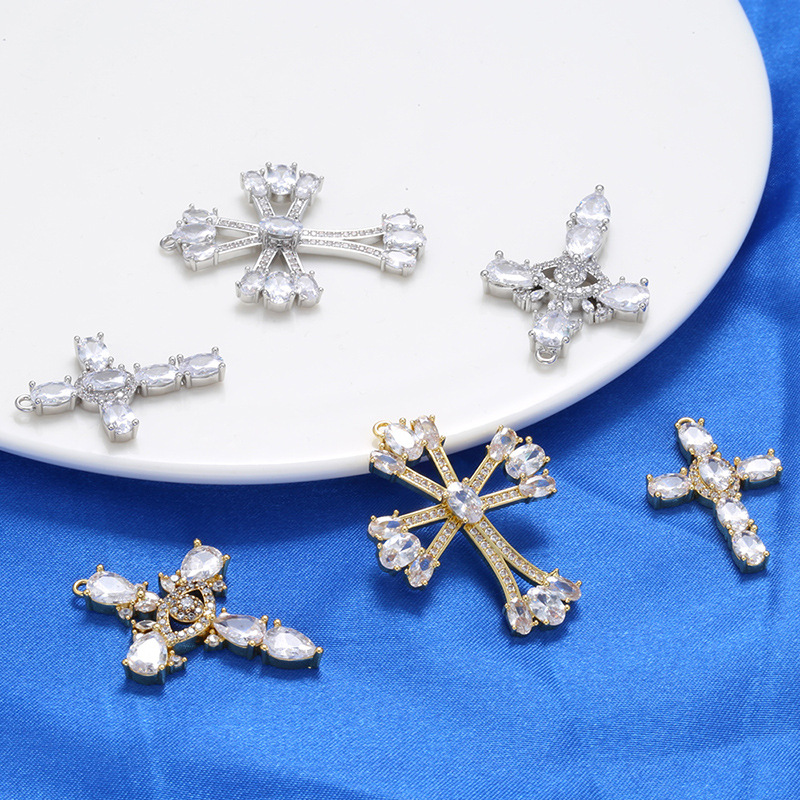 Chic Elegant Zircon Cross Pendant Handmade Diy Jewelry Accessories 216045348012
