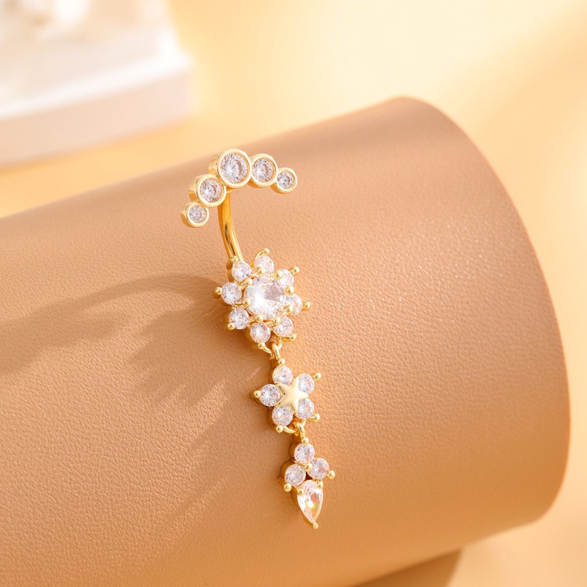 Hypoallergenic Stainless Steel Belly Button Ring Long Dangled Flower Cz Navel Belly Piercing Rings For Women Sexy Jewelry 216045344814