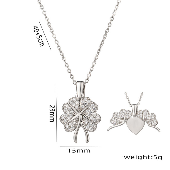 Chic Elegant Stainless Steel Openable Lucky Grass Pendant Necklace Trendy Casual Jewelry Gift
