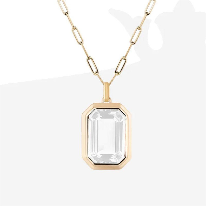 Dainty Elegant 18K Gold Plated Stainless Steel Zircon Pendant Necklace for Women Jewelry Gift