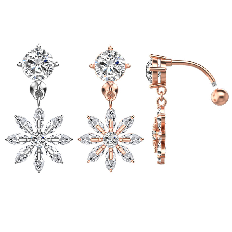 Chic Hypoallergenic Flower Crystal CZ Belly Button Ring for Women Stainless Steel Belly Jewelry for Women Stylish Jewelry Gift