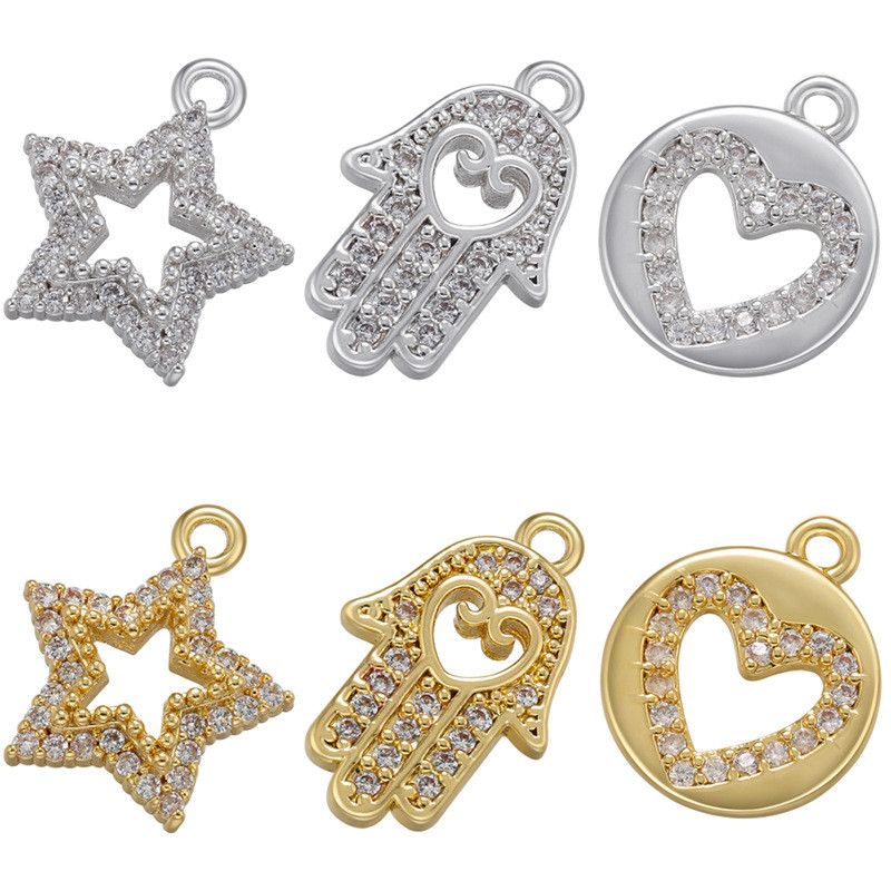 Chic Hypoallergenic Micro-inset Zircon Pentagonal Star Palm Love Pendant Handmade DIY Jewelry Accessories