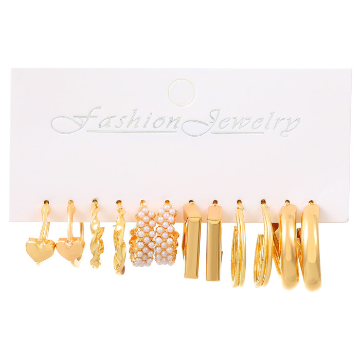 Fashion Circle Hoop Earring Set for Women Vintage Pearl Earring Jewelry Gifts
