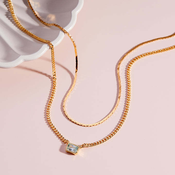 Dainty Elegant 18K Gold Plated Stainless Steel Birthstone Pendant 2 Layers Necklace For Women Jewelry Gift 216045344076