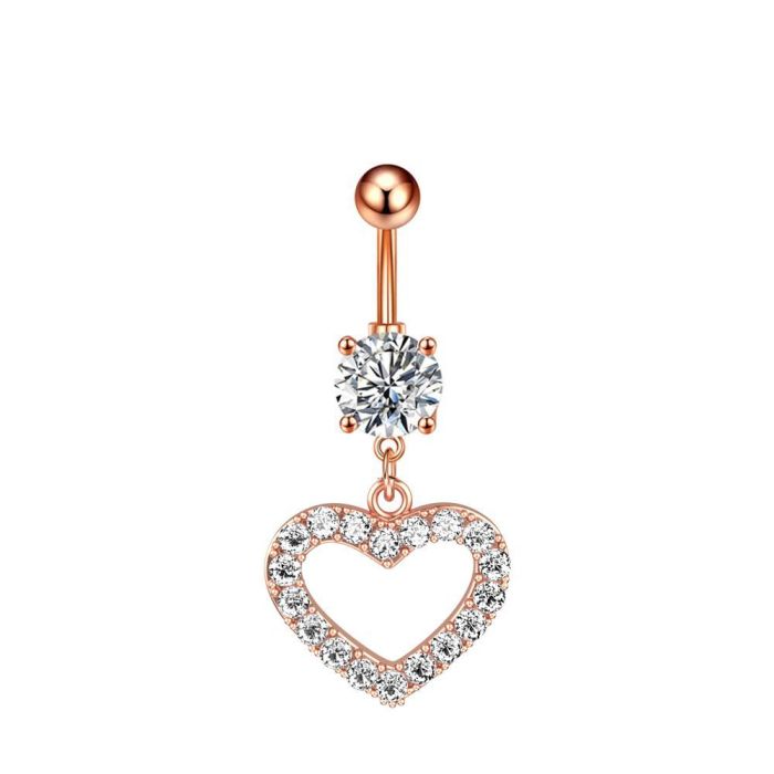 Chic Hypoallergenic Dangled Navel Ring Piercing Flower Heart Crystal Belly Button Ring for Women Casual Jewelry Gift