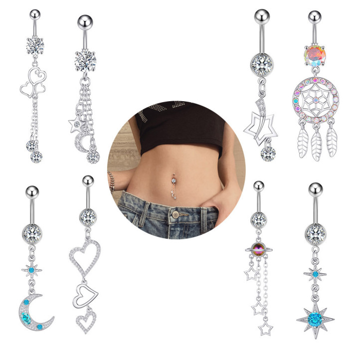 Hypoallergenic Premium Quality Belly Button Ring Star Heart Dangle Navel Barbell for Women