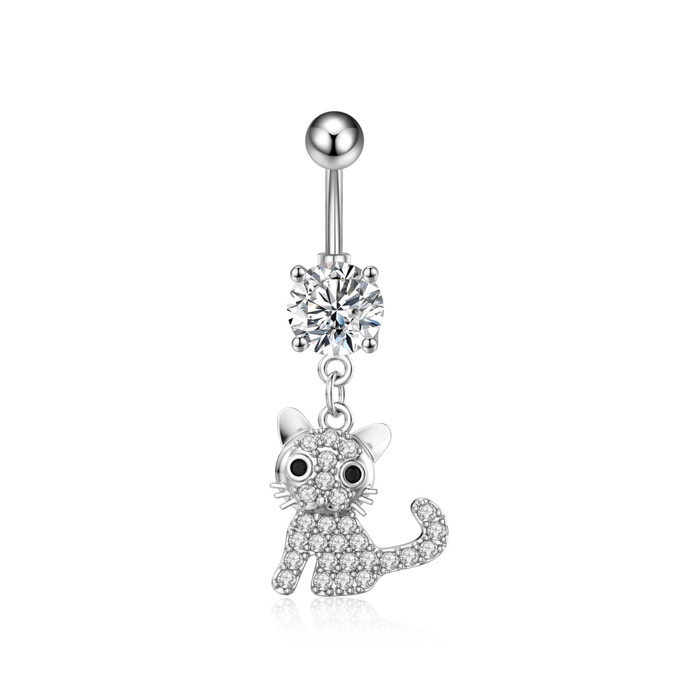 Chic Hypoallergenic Crystal Belly Button Rings Cat Dolphin Flower Heart Belly Ring For Women Dangled Navel Piercing Jewelry 216045337188