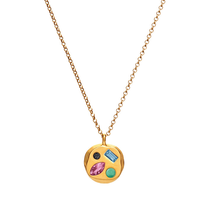 Elegant 18K Gold Plated Stainless Steel Colorful Zircon Pendant Necklace for Women Jewelry Gift