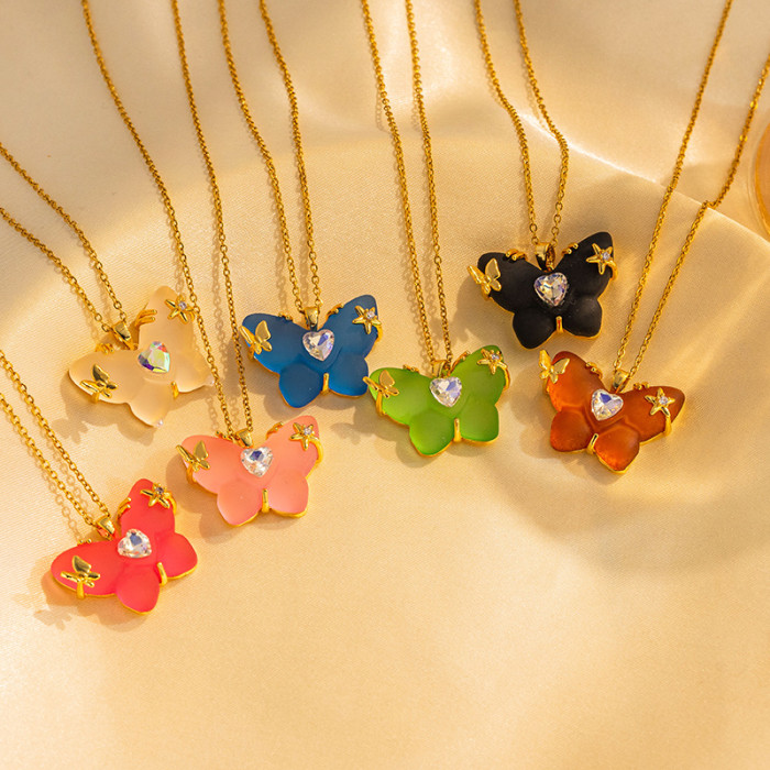 Elegant Butterfly Pendant Necklace in Colorful Acrylic Women Stylish Trendy Party Festival Casual Jewelry Gift