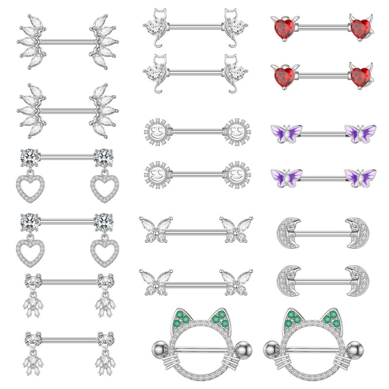 Chic HypoalleStainless Steel Cat Butterfly Nipple Piercing Jewelry Body Jewelry Festival Casual jewelry Gift