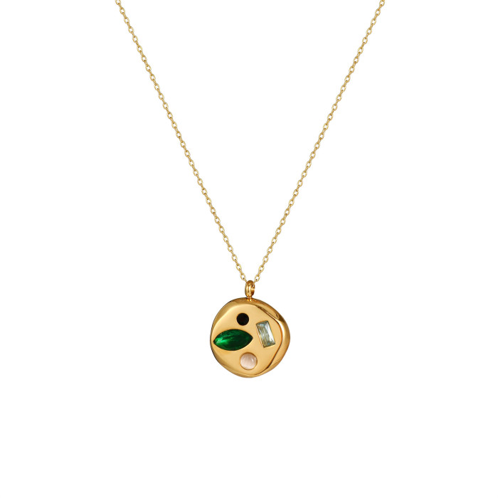 Elegant 18K Gold Plated Stainless Steel Colorful Zircon Pendant Necklace for Women Jewelry Gift