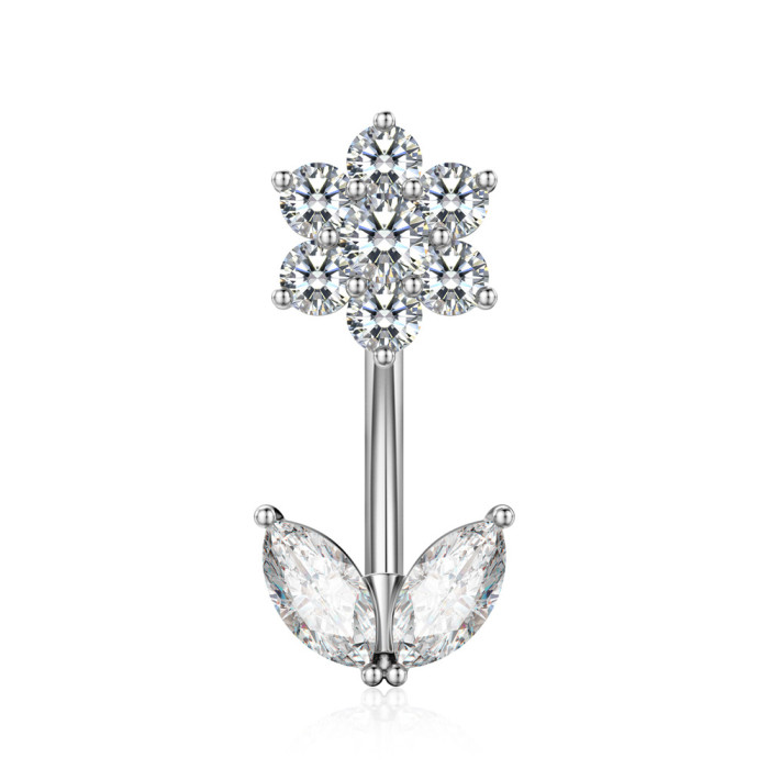 Chic Hypoallergenic Butterfly Dangled Navel Ring Piercing Flower Heart Crystal CZ Belly Button Ring for Women