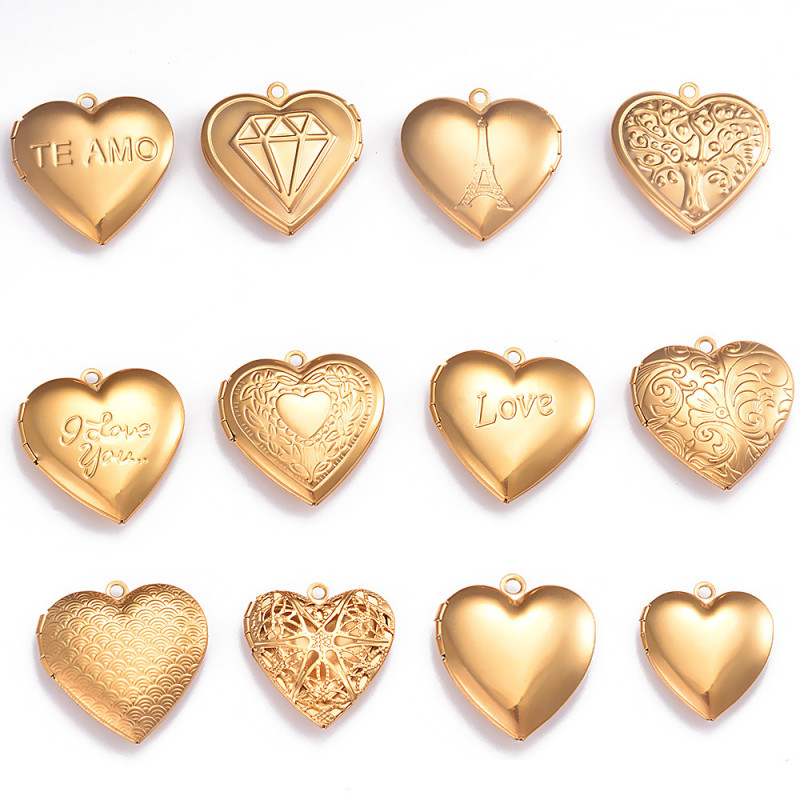 18K Gold Plated Stainless Steel Heart-shaped Box Jewelry Handmade DIY Jewelry Accessories