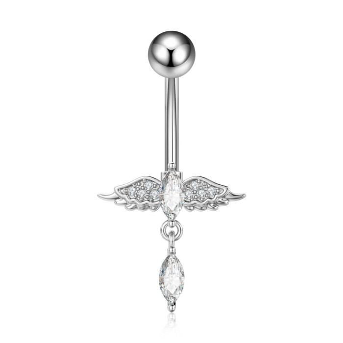 Chic Hypoallergenic Butterfly Dangled Navel Ring Piercing Flower Heart Crystal CZ Belly Button Ring for Women